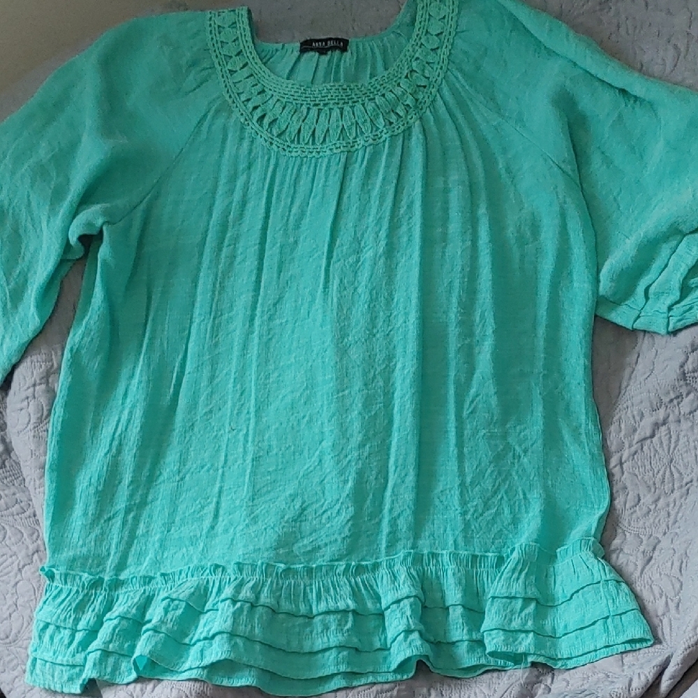 Annebella Turquoise Ruffle Blouse Sz XXL